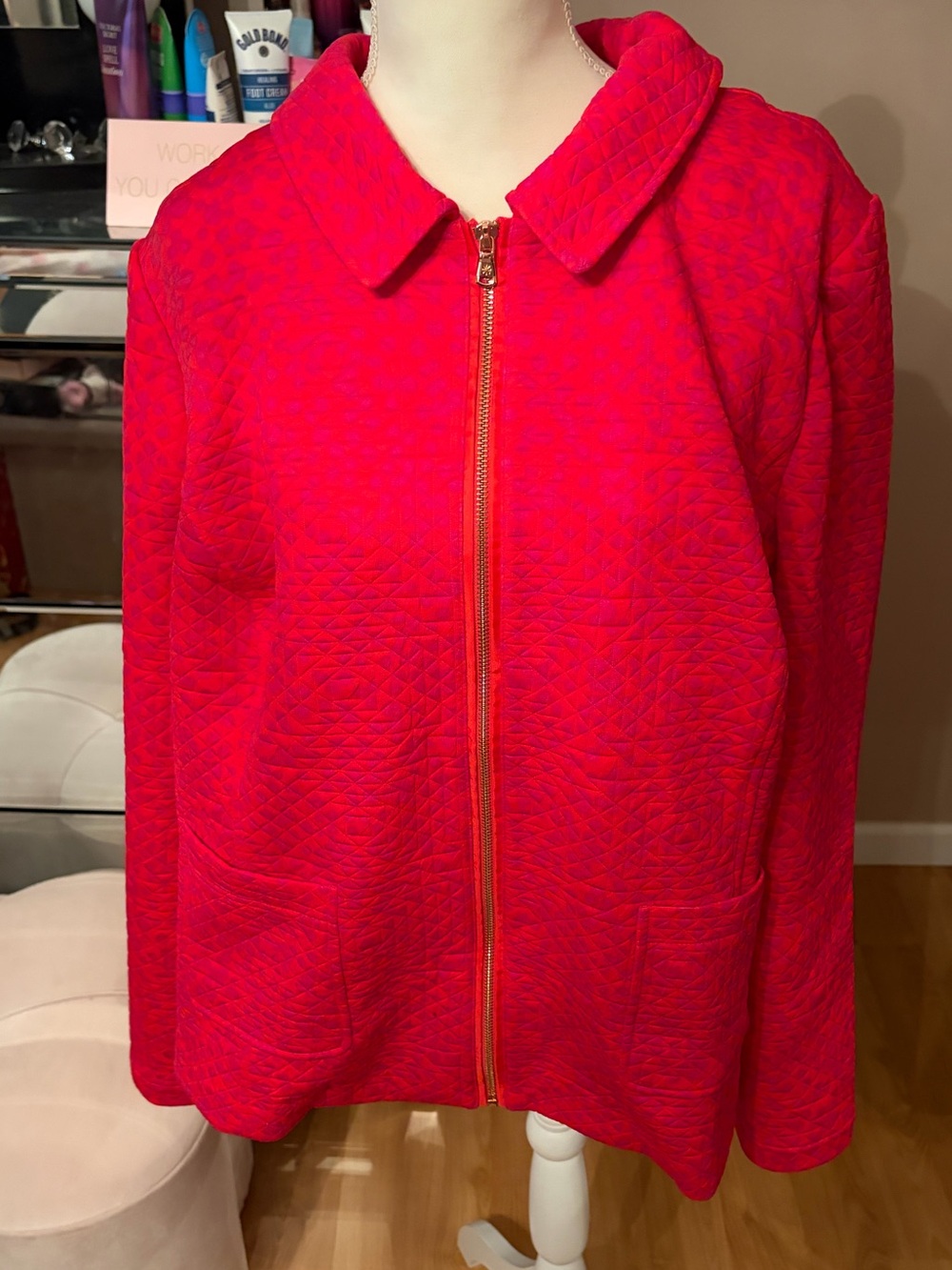 Isaac Mizrahi Pink and Red Plus Size Quilted Jacket Size 2X